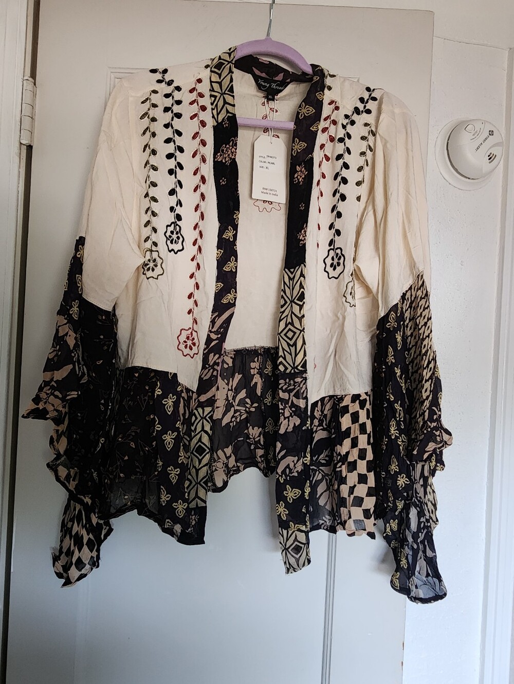 Young Threads Embroidered Cream and Black Women's Cardigan